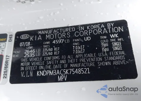 2019 Kia Sportage Lx z USA, uszkodzony, nr VIN KNDPM3AC5K7548521